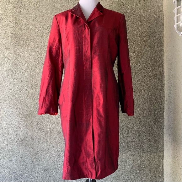 “INC” Deep Red Raw Silk Long Jacket size 12 - Picture 7 of 11